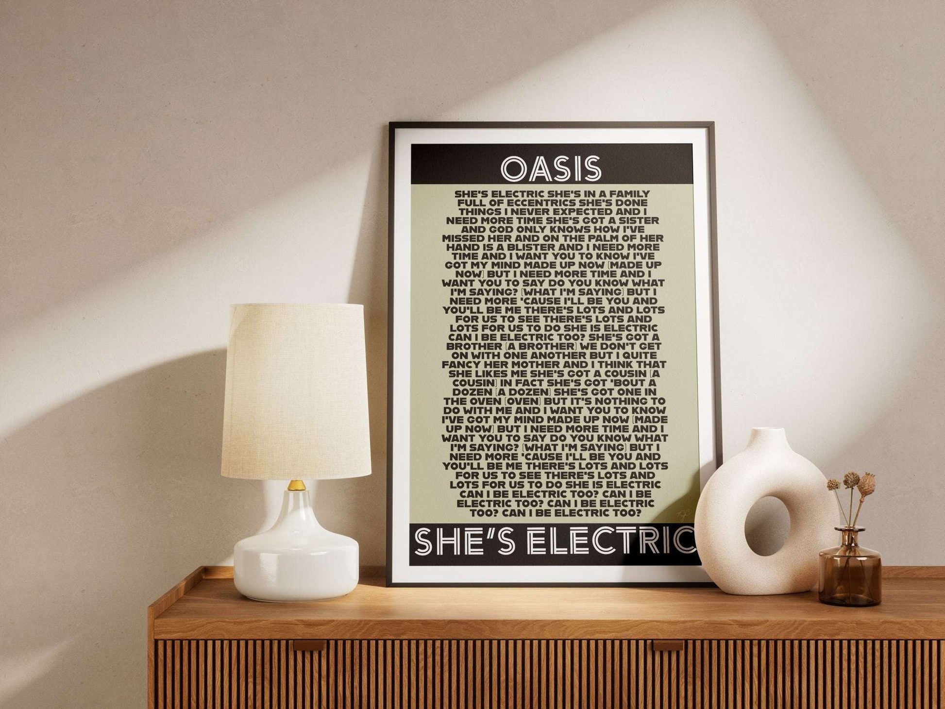 Shes Electric Oasis lyrics print - Striped Circle