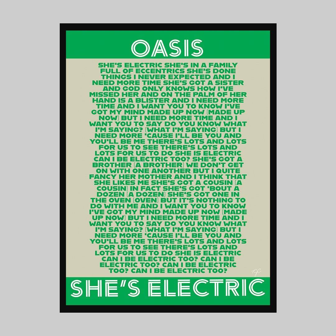 Shes Electric Oasis lyrics print - Striped Circle