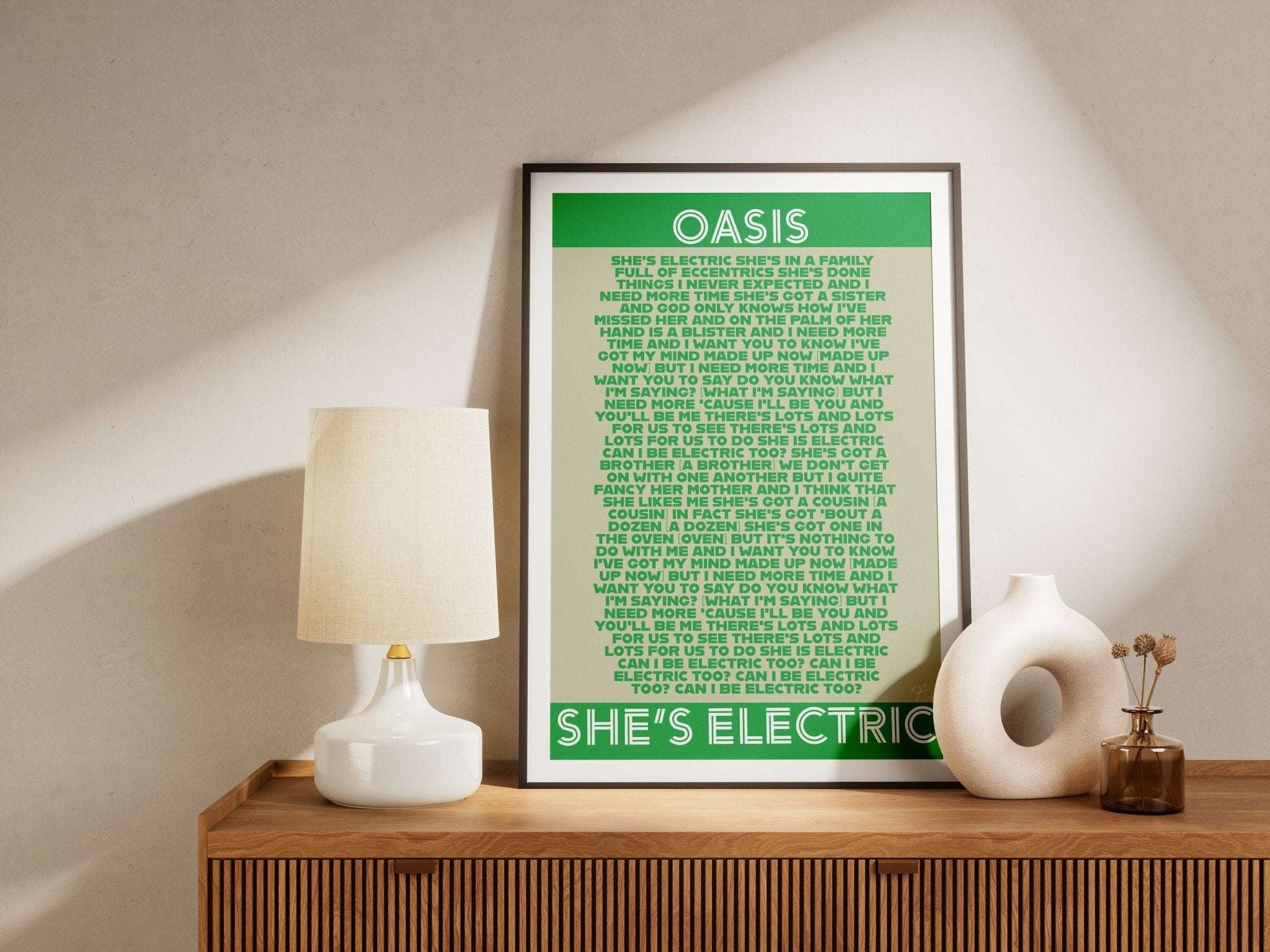 Shes Electric Oasis lyrics print - Striped Circle