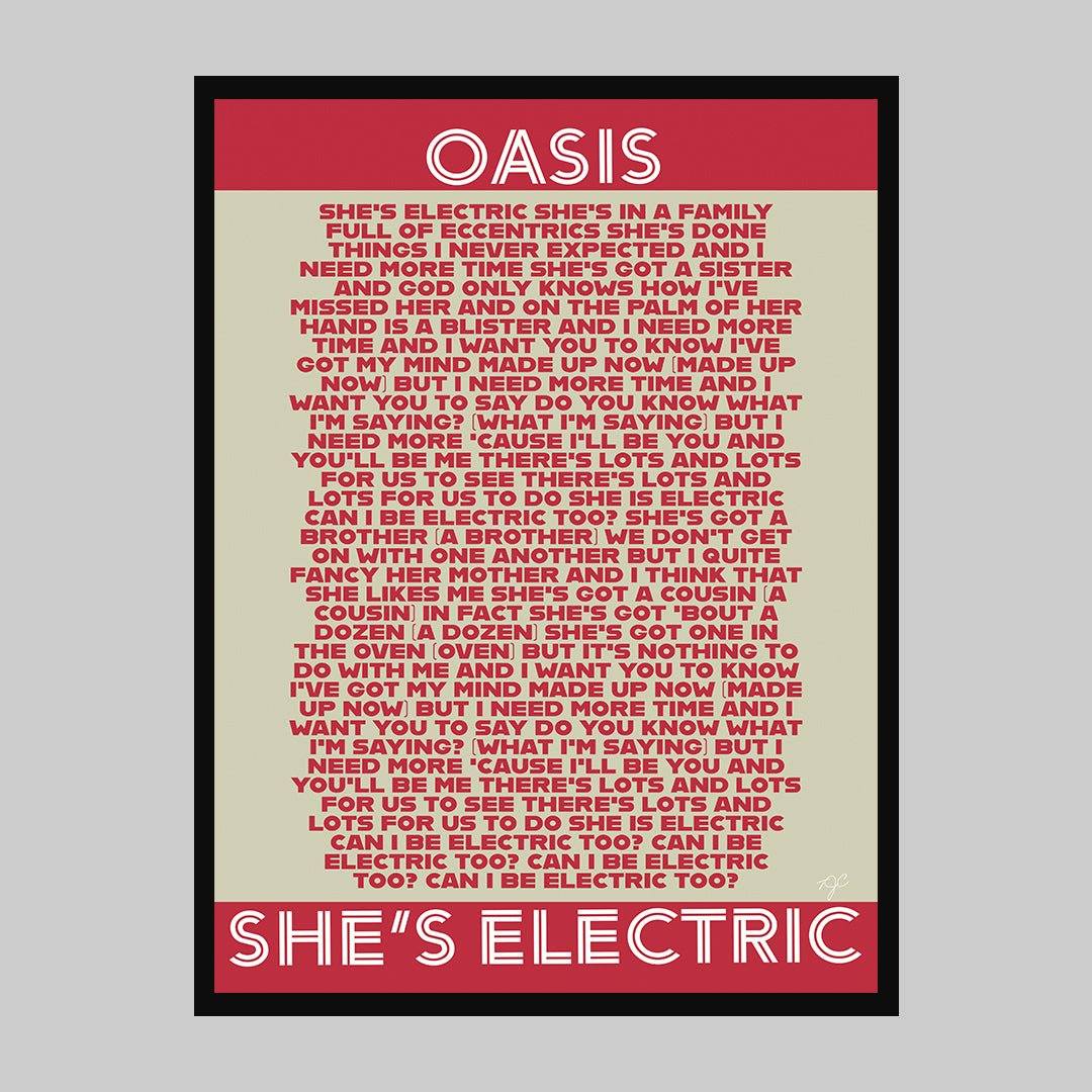 Shes Electric Oasis lyrics print - Striped Circle