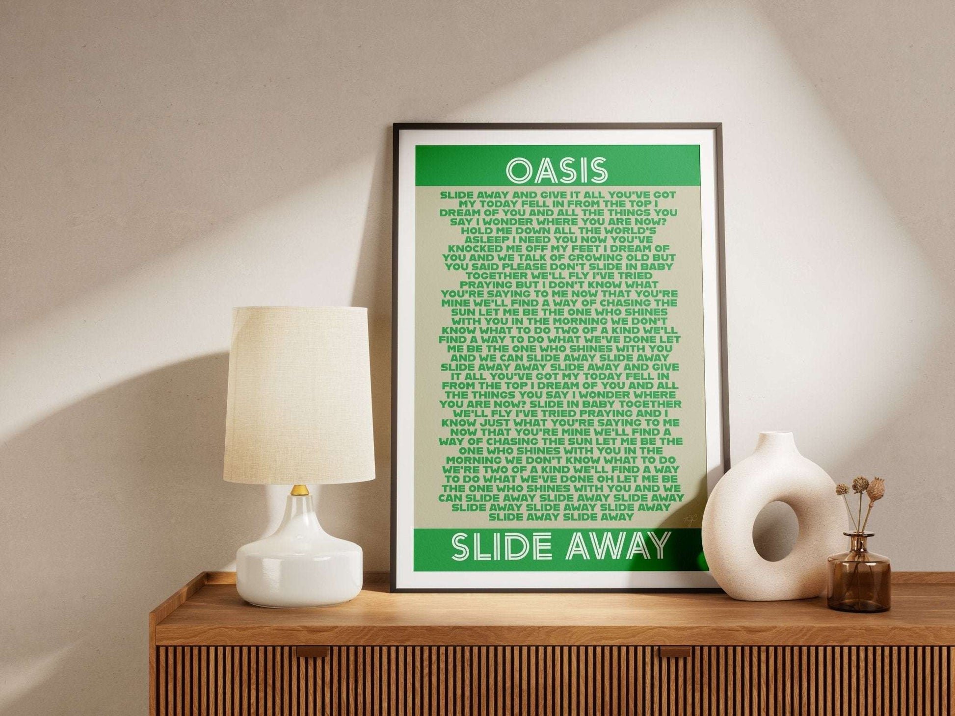 Slide Away Oasis lyrics print - Striped Circle