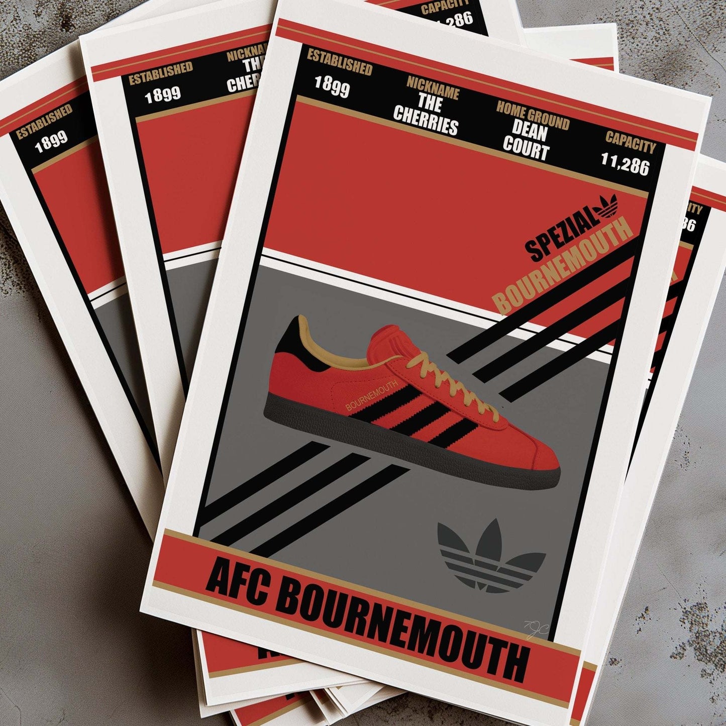 AFC Bournemouth Spezial trainer print - Striped CircleA5 (148mm x 210mm)