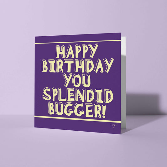 Splendid Bugger birthday card from Striped Circle with blank interior and white envelope