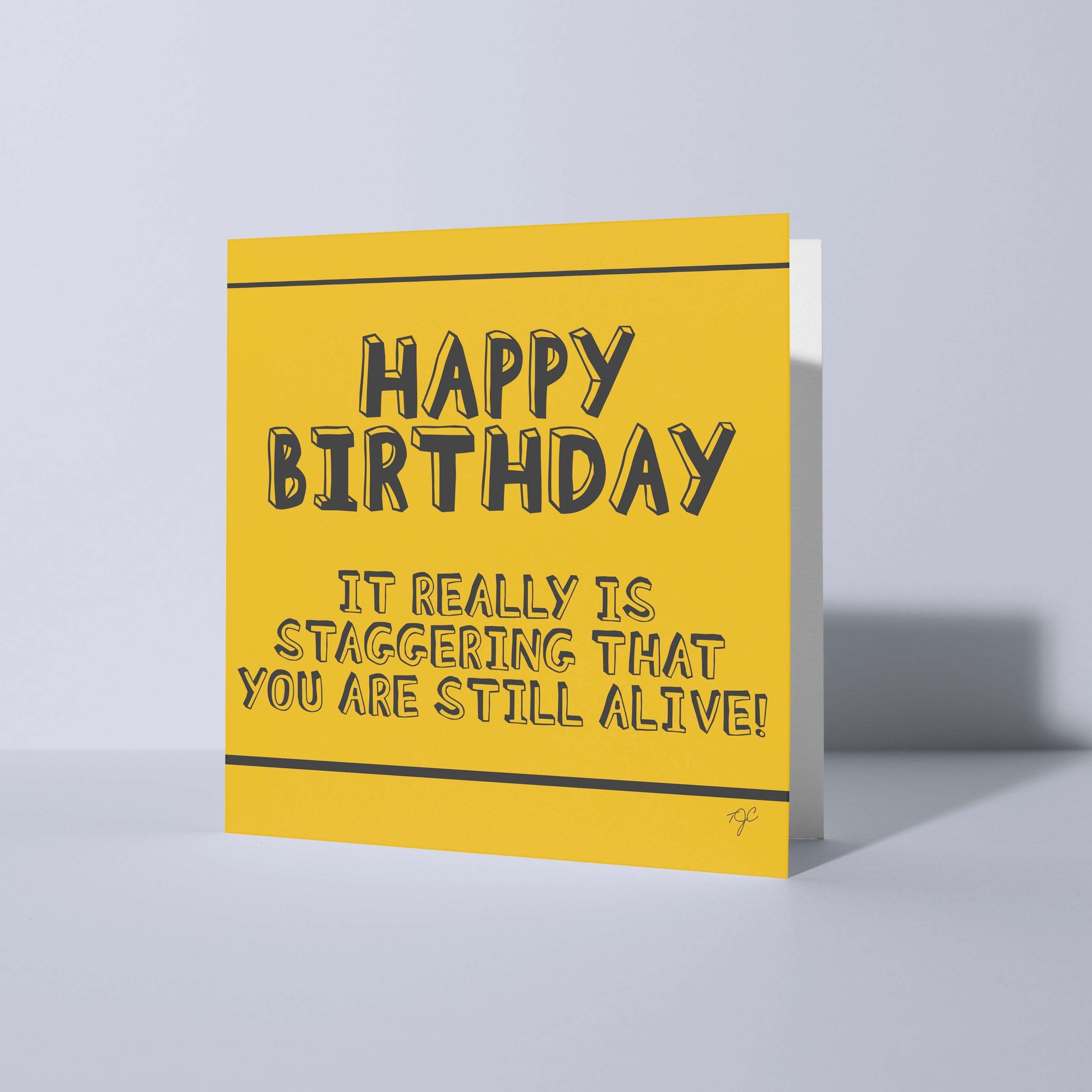 Square birthday card from Striped Circle with blank inside for personalization, ideal for friends' celebrations