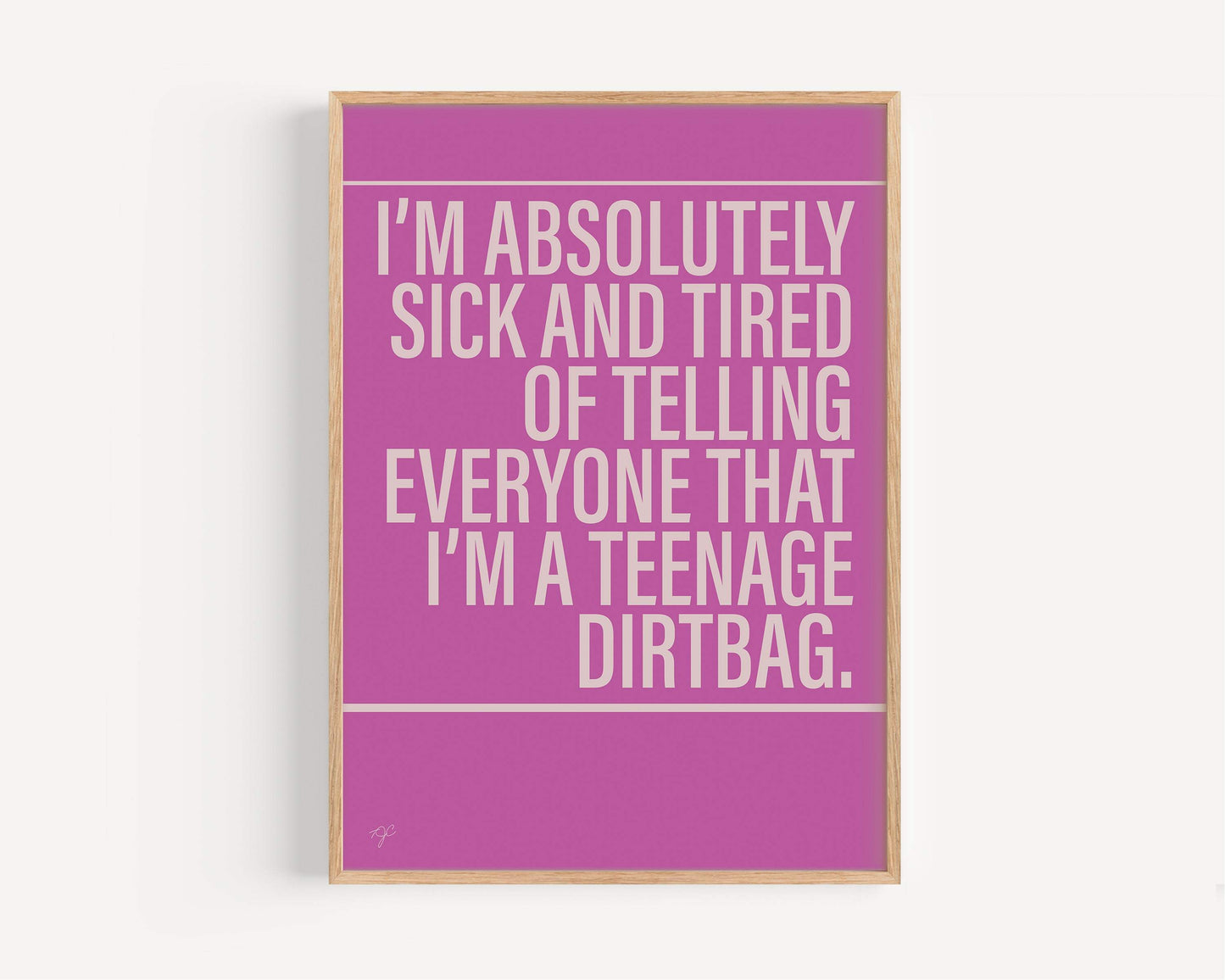 Teenage Dirtbag Wheatus Alternative Lyrics Music Print │ Song Lyric Wall Art UK