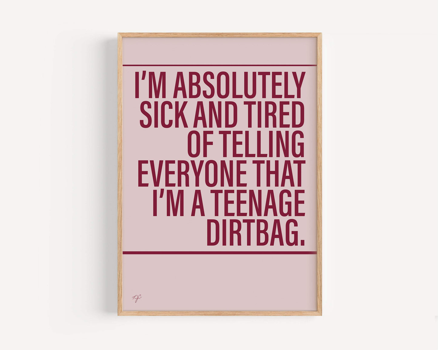 Teenage Dirtbag Wheatus Alternative Lyrics Music Print │ Song Lyric Wall Art UK