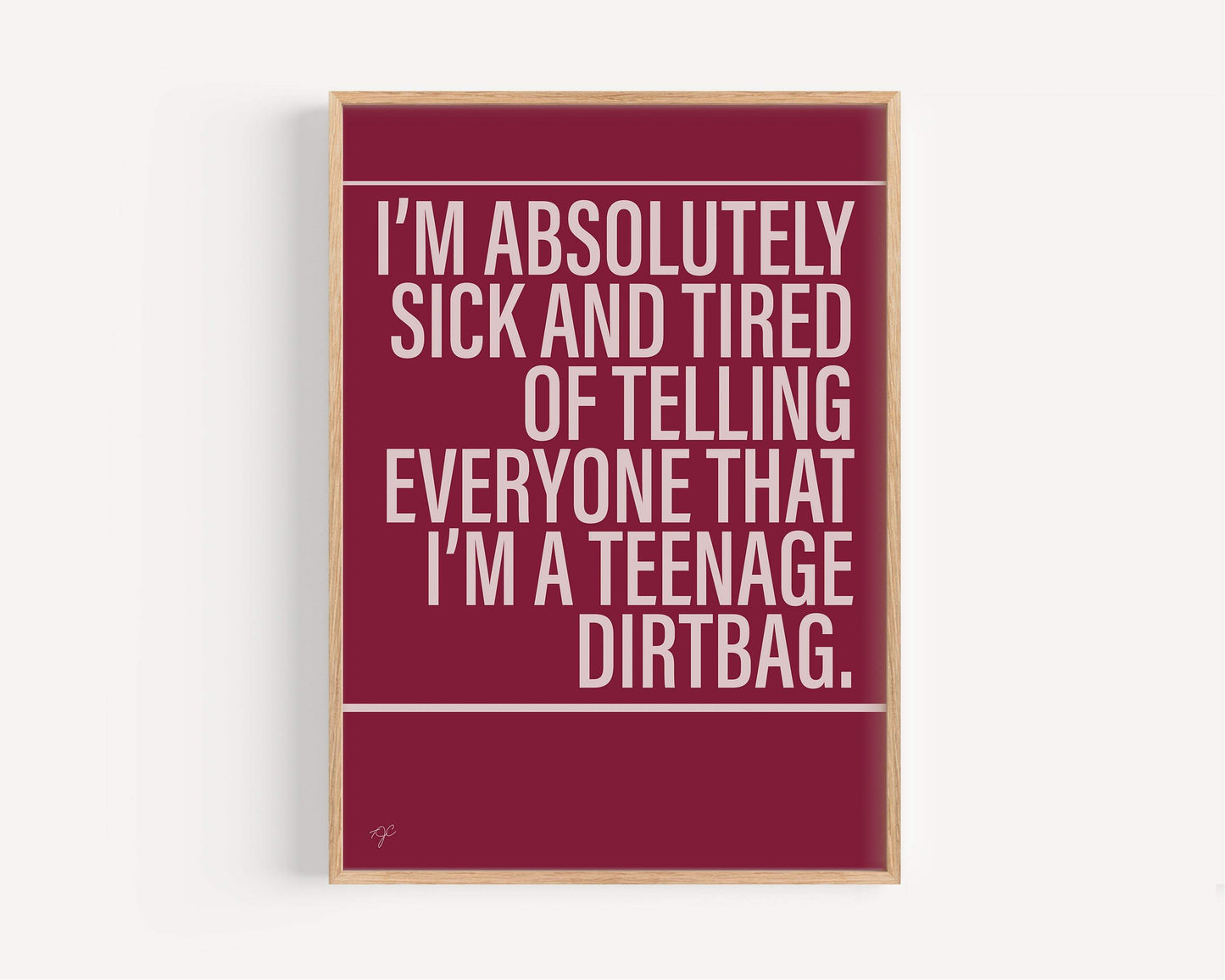 Teenage Dirtbag Wheatus Alternative Lyrics Music Print │ Song Lyric Wall Art UK
