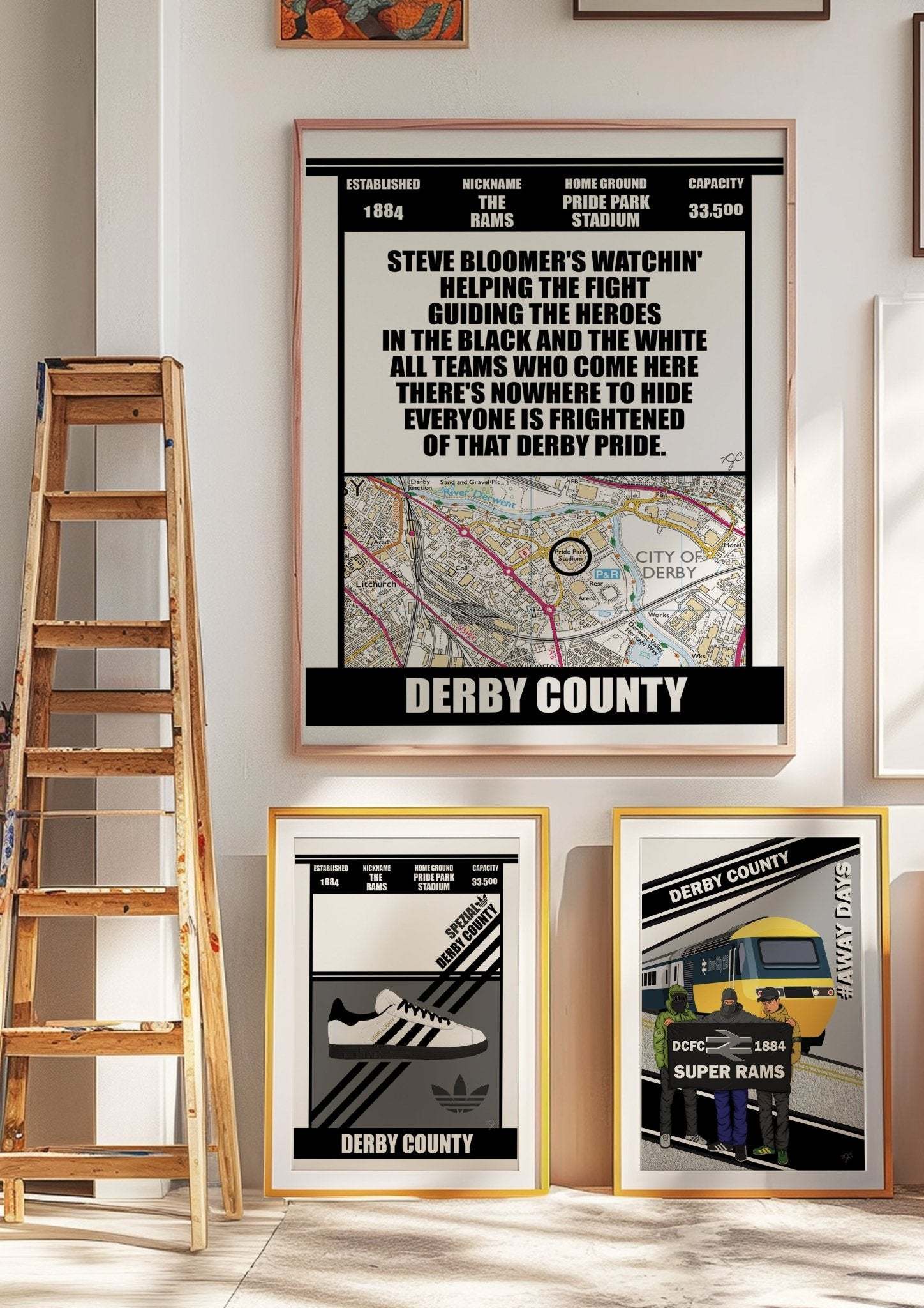 Derby County Away Days print - Striped CircleA5 (148mm x 210mm)