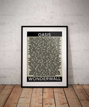 Wonderwall Oasis lyrics print on a high quality matte luxury art paper
