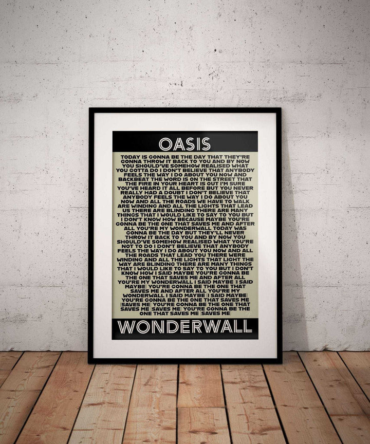 Wonderwall Oasis lyrics print on a high quality matte luxury art paper