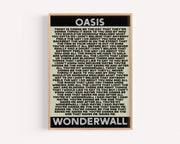 Wonderwall Oasis lyrics print on a high quality matte luxury art paper