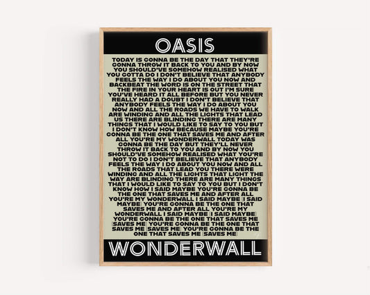 Wonderwall Oasis lyrics print