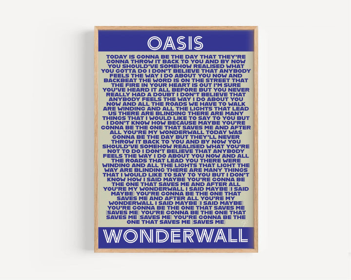 Wonderwall Oasis lyrics print on a high quality matte luxury art paper