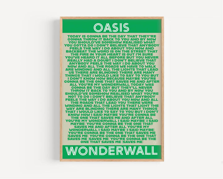Wonderwall Oasis lyrics print on a high quality matte luxury art paper