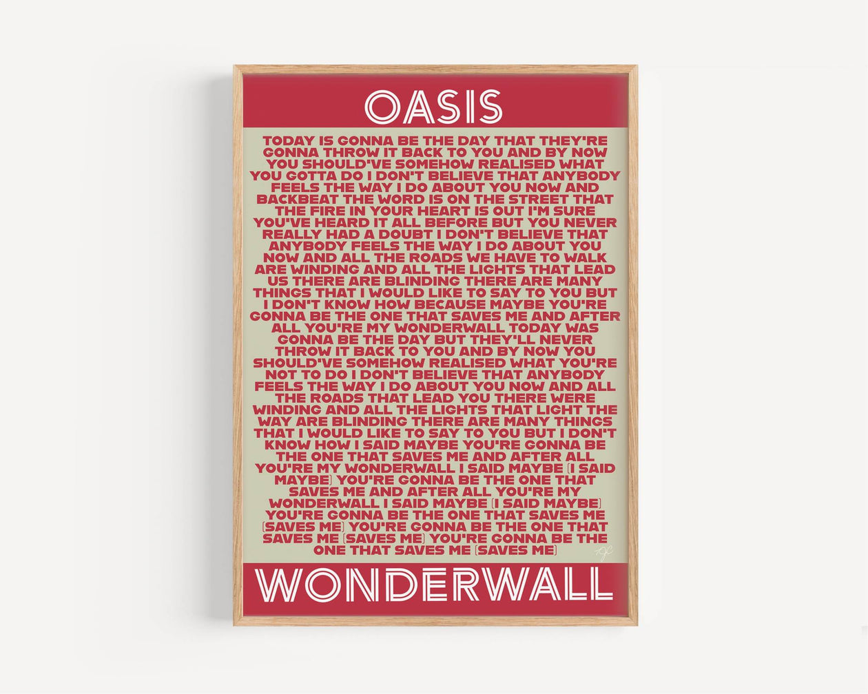 Wonderwall Oasis lyrics print on a high quality matte luxury art paper