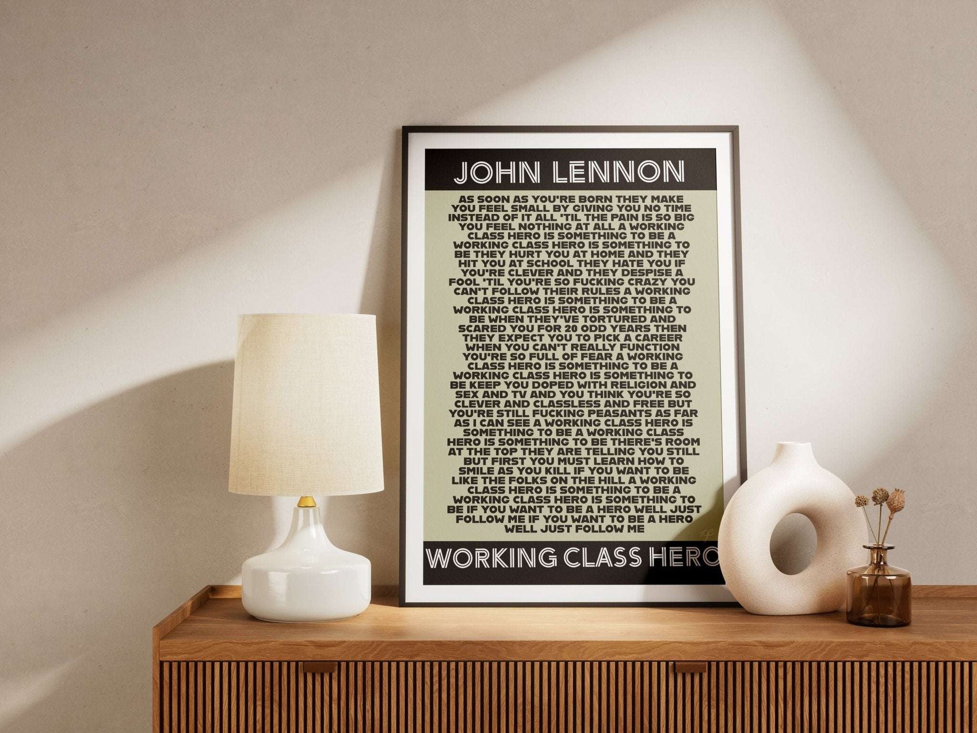 John Lennon Working Class Hero lyrics print - Striped Circle