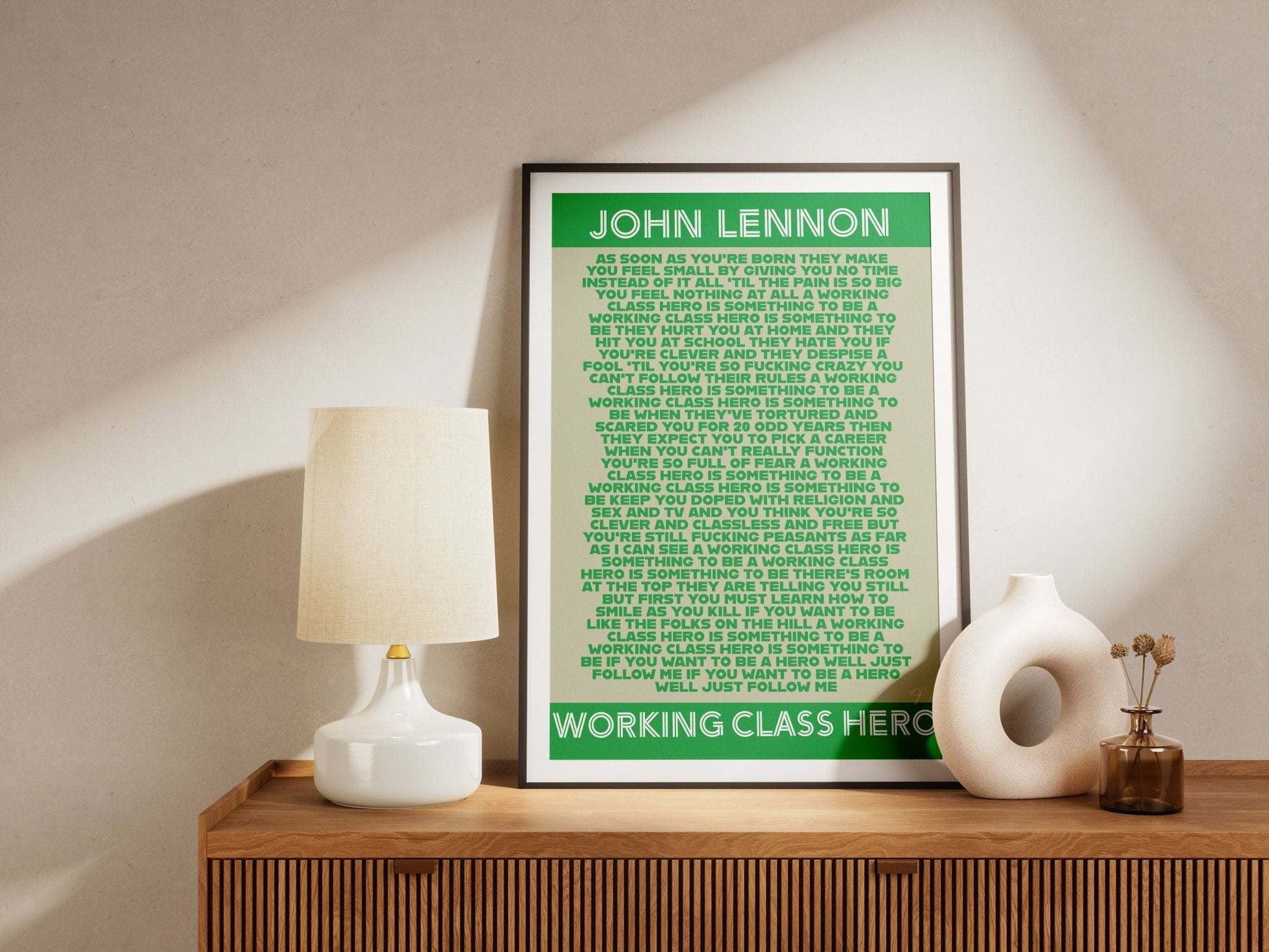 John Lennon Working Class Hero lyrics print - Striped Circle