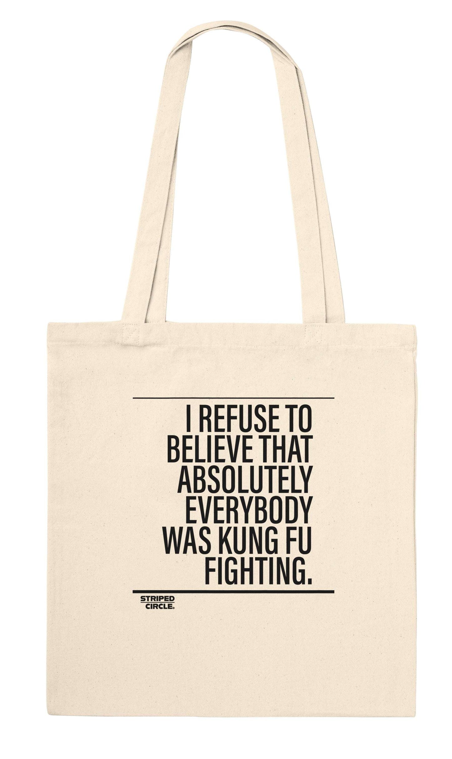Kung Fu Fighting Tote Bag with music-inspired print and reinforced cotton handles