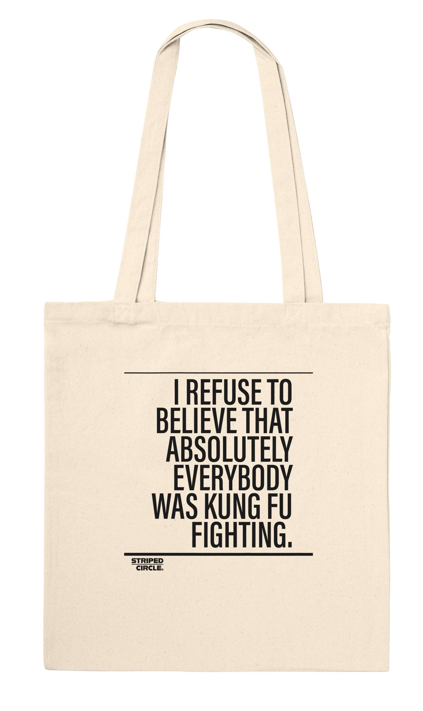 Kung Fu Fighting Tote Bag with music-inspired print and reinforced cotton handles