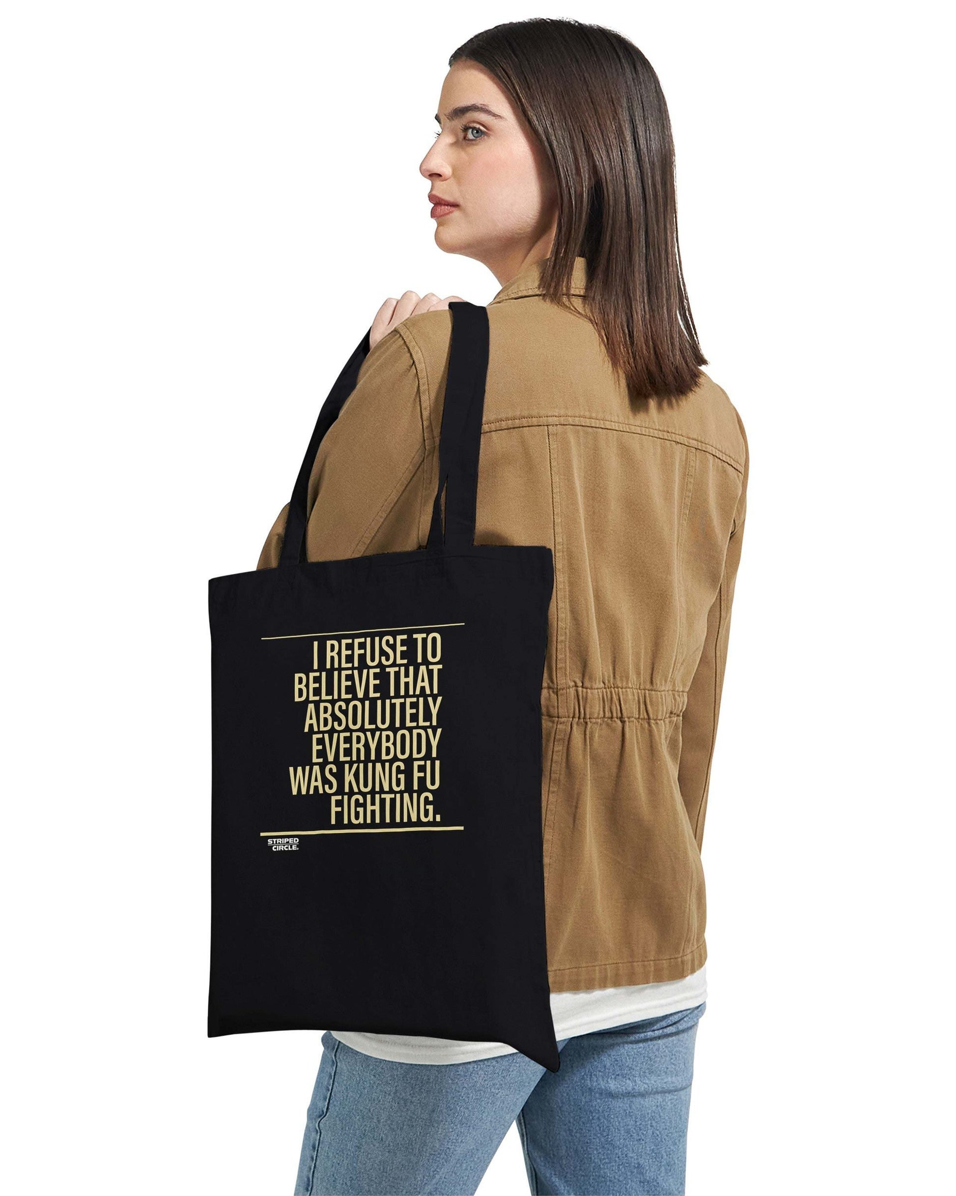 Kung Fu Fighting Tote Bag with music-inspired print and reinforced cotton handles